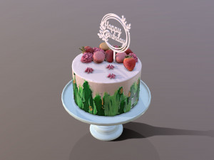 Elegant Jade Strawberry Swirl Birthday Cake Modello 3D