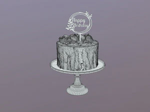 Bolo de anivers&aacute;rio elegante com redemoinho de morango e jade Modelo 3D