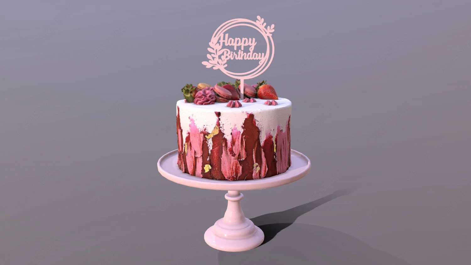 Elegant Hibiscus Strawberry Swirl Birthday Cake 3D Model .c4d .max .obj .3ds .fbx .stl .blend 