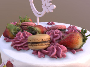 Elegant Hibiscus Strawberry Swirl Birthday Cake 3D Model