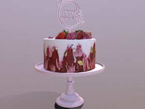 Elegant Hibiscus Strawberry Swirl Birthday Cake 3D Model
