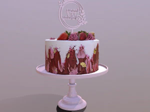Elegant Hibiscus Strawberry Swirl Birthday Cake 3D Model