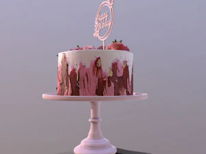 Elegant Hibiscus Strawberry Swirl Birthday Cake 3D Model