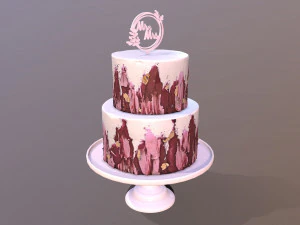 Elegant Hibiscus Wedding Cake 3D Model