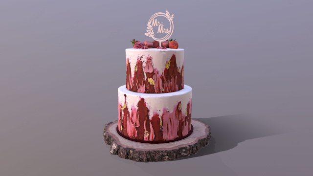 Elegant Mr and Mrs Berry Wedding Cake 3D Model .c4d .max .obj .3ds .fbx .lwo .lw .lws
