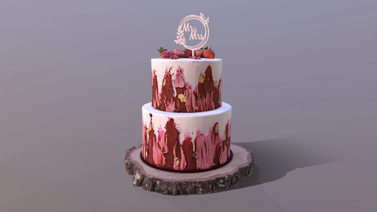 Elegant Mr and Mrs Berry Wedding Cake 3D Model .c4d .max .obj .3ds .fbx .stl .blend 