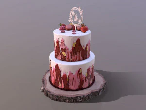 Elegant Mr and Mrs Berry Wedding Cake 3D Model