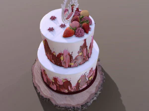 Elegant Mr and Mrs Berry Wedding Cake 3D Model