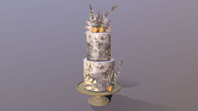 Elegant Eucalyptus Wedding Cake 3D Model .c4d .max .obj .3ds .fbx .lwo .lw .lws