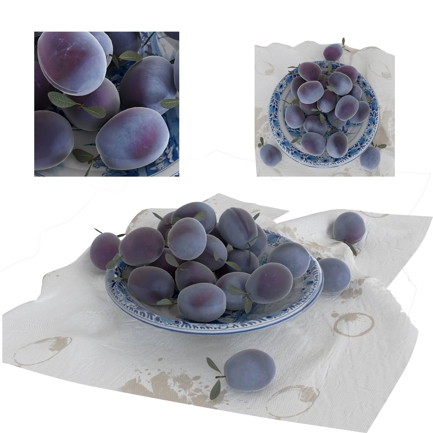 Blue plums 3D Model .c4d .max .obj .3ds .fbx .stl .blend