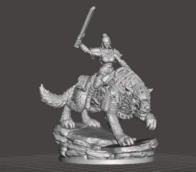 FEMALE ROUGH RIDER ON WOLF WITH CHAIN SWORD MINIATURE MODEL RPG DND 3Dプリントモデル .c4d .max .obj .3ds .fbx .stl .blend 