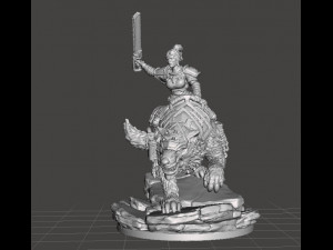FEMALE ROUGH RIDER ON WOLF WITH CHAIN SWORD MINIATURE MODEL RPG DND 3Dプリントモデル
