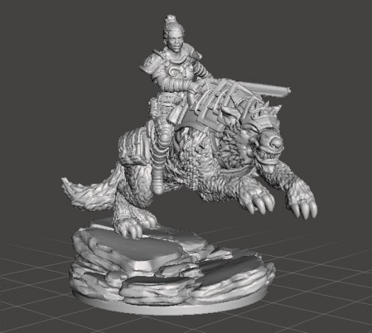 FEMALE ROUGH RIDER ON WOLF WITH CHAIN SWORD MINIATURE MODEL FOR GAMES 3D-printmodel .c4d .max .obj .3ds .fbx .stl .blend 