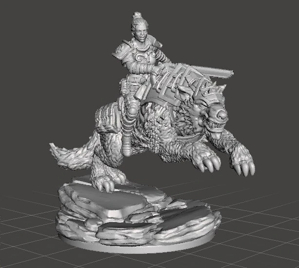 FEMALE ROUGH RIDER ON WOLF WITH CHAIN SWORD MINIATURE MODEL FOR GAMES 3D Print Model .c4d .max .obj .3ds .fbx .stl .blend 