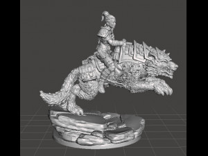 FEMALE ROUGH RIDER ON WOLF WITH CHAIN SWORD MINIATURE MODEL FOR GAMES 3D-printmodel