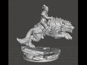 FEMALE ROUGH RIDER ON WOLF WITH CHAIN SWORD MINIATURE MODEL FOR GAMES 3D Print Model