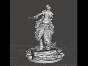 FEMALE ROUGH RIDER ON WOLF WITH CHAIN SWORD MINIATURE MODEL FOR GAMES 3D-printmodel