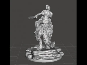 FEMALE ROUGH RIDER ON WOLF WITH CHAIN SWORD MINIATURE MODEL FOR GAMES 3D Print Model