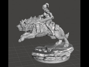 FEMALE ROUGH RIDER ON WOLF WITH CHAIN SWORD MINIATURE MODEL FOR GAMES 3D-printmodel