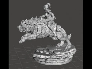 FEMALE ROUGH RIDER ON WOLF WITH CHAIN SWORD MINIATURE MODEL FOR GAMES 3D Print Model