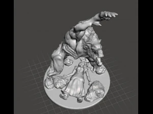 MUTANT WEREWOLF WITH VICTIM MINIATURE MODEL FOR FANTASY HORROR GAMES RPG DND 3D Print Model