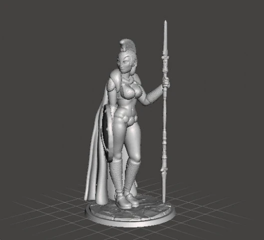 MODELLO IN MINIATURA DI LANCIA E SCUDO FEMMINILE SPARTAN WARRIOR PER GIOCHI DnD RPG Modello di stampa 3D .c4d .max .obj .3ds .fbx .stl .blend 