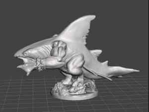 WERESHARK WARRIOR MINIATURE MODEL FOR FANTASY GAMES DND RPG 3D Print Model