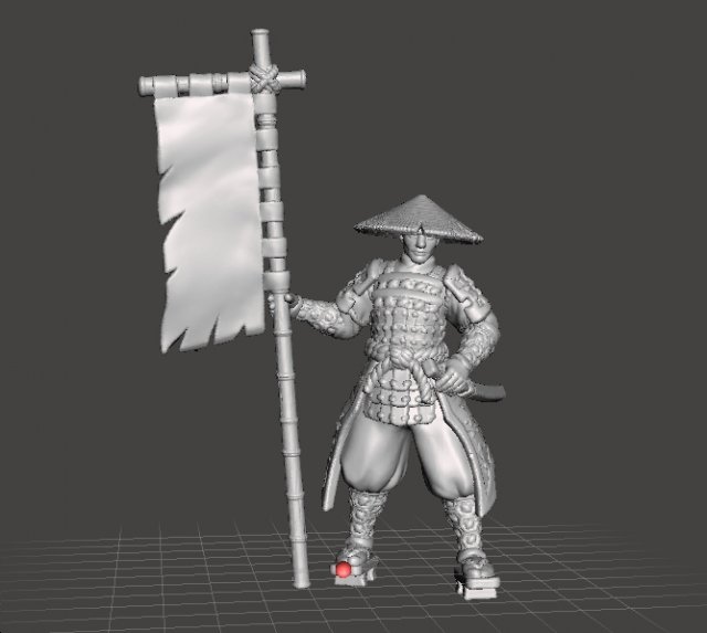 JAPANESE SAMURAI STANDARD BEARER MINIATURE MODEL FOR FANTASY GAMES DND AND RPG 3Dプリントモデル .c4d .max .obj .3ds .fbx .stl .blend 