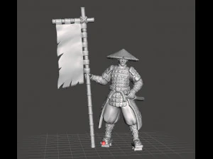 日本武士旗手微型模型，适用于奇幻游戏 DND 和 RPG 3D 打印模型