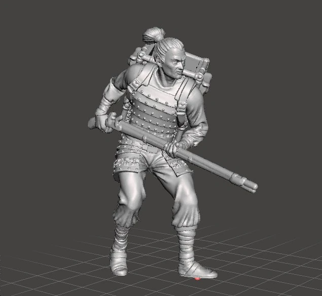SOLDATO GIAPPONESE CON MOSCHETTO MODELLO IN MINIATURA PER GIOCHI FANTASY DND RPG Modello di stampa 3D .c4d .max .obj .3ds .fbx .stl .blend 