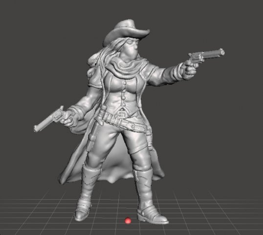 BANDIT COWGIRL WITH DUAL REVOLVERS HEROINE MINIATURE MODEL FOR GAMES DND RPG 3Dプリントモデル .c4d .max .obj .3ds .fbx .stl .blend 