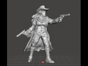 МИНИАТЮРНАЯ МОДЕЛЬ ГЕРОИНЫ БАНДИТА С ДВОЙНЫМИ РЕВОЛЬВЕРАМИ ДЛЯ ИГР DND RPG 3D Принт Модель