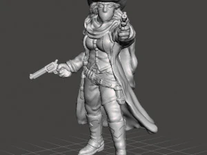 BANDIT COWGIRL WITH DUAL REVOLVERS HEROINE MINIATURE MODEL FOR GAMES DND RPG 3D Print Model