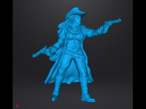 BANDIT COWGIRL WITH DUAL REVOLVERS HEROINE MINIATURE MODEL FOR GAMES DND RPG 3Dプリントモデル