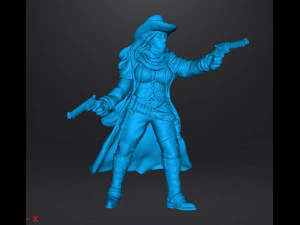 BANDIT COWGIRL WITH DUAL REVOLVERS HEROINE MINIATURE MODEL FOR GAMES DND RPG 3D Print Model
