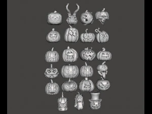 HALLOWEEN PUMPKINS MEGAPACK 23 FIGURE MODELS ORNAMENT DECORATION 3D Print Model
