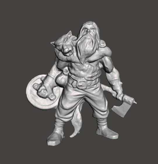 WOLF VIKING WITH AXE AND SHIELD MINIATURE MODEL FOR FANTASY GAMES DND RPG 3D Print Model .c4d .max .obj .3ds .fbx .stl .blend 