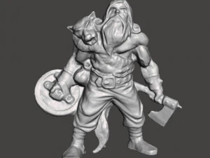 WOLF VIKING DENGAN MODEL MINIATUR KAPAK DAN PERISAI UNTUK GAME FANTASY DND RPG Model Cetak 3D