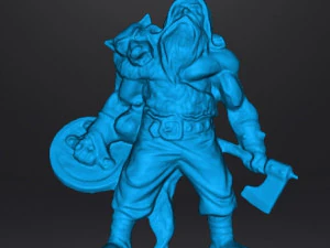 WOLF VIKING WITH AXE AND SHIELD MINIATURE MODEL FOR FANTASY GAMES DND RPG 3D Print Model