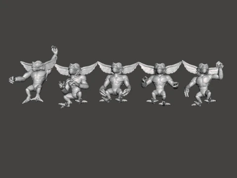 CONJUNTO DE MODELOS EM MINIATURA GREMLINS DE 5 FIGURAS PARA JOGOS DE FANTASIA E HORROR RPG DND Modelo de Impressão 3D
