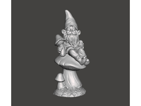 GARDEN GNOME ON MUSHROOM FIGURE MODEL STATUE ART 3D Print Model