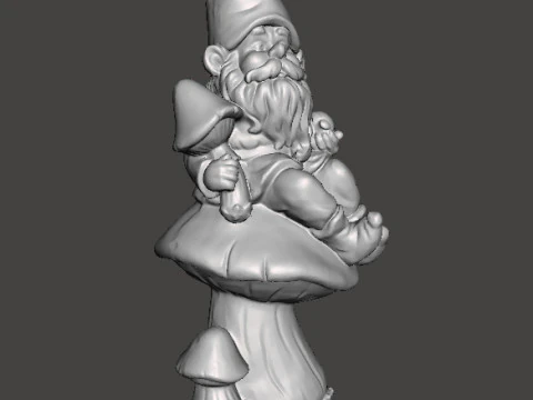 GARDEN GNOME ON MUSHROOM FIGURE MODEL STATUE ART 3D Print Model