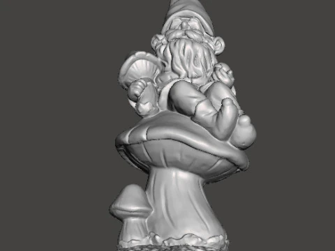 GARDEN GNOME ON MUSHROOM FIGURE MODEL STATUE ART 3D Print Model