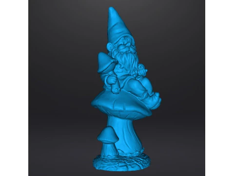 GARDEN GNOME ON MUSHROOM FIGURE MODEL STATUE ART 3D Print Model