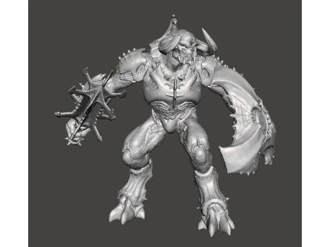 ARMORED TITAN DEMON W BLADED MACE MINIATURE MODEL FIGURE FOR FANTASY OR SCIFI GAMES RPG DND 3D Print Model