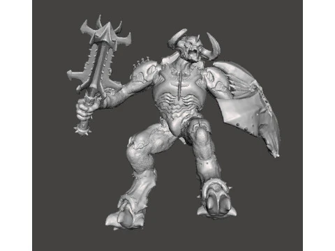 ARMORED TITAN DEMON W BLADED MACE MINIATURE MODEL FIGURE FOR FANTASY OR SCIFI GAMES RPG DND 3D Print Model