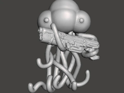 METALOWY ŚLIMAK MARSJAN Z MINIATUROWYM MODELEM KARABINU LASEROWEGO DO GRY SCIFI RPG Model do druku 3D