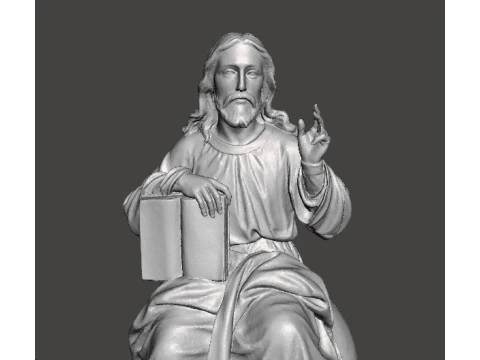 聖書を持って座るイエス・キリストの宗教的な彫像アート 3Dプリントモデル