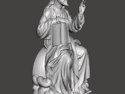 聖書を持って座るイエス・キリストの宗教的な彫像アート 3Dプリントモデル