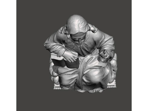 聖書を持って座るイエス・キリストの宗教的な彫像アート 3Dプリントモデル